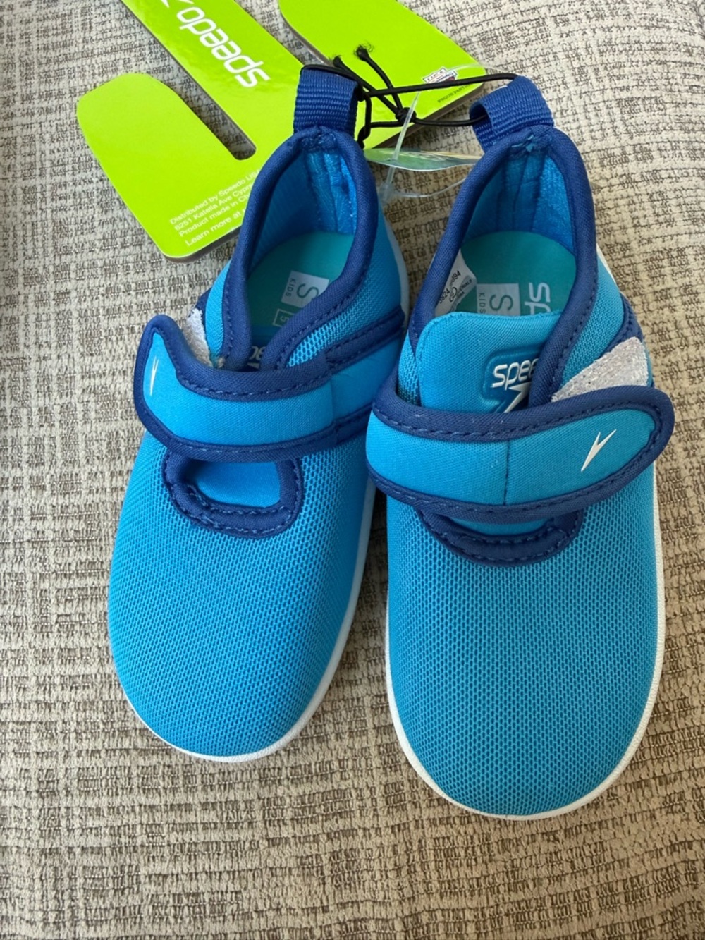 Speedo Kids Aqua and Navy Blue Water Shoes with Hook-and-Loop Strap